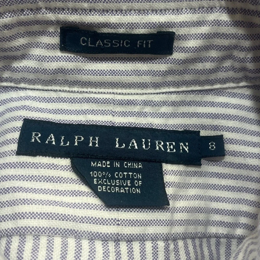 Ralph Lauren Classic‎ Fit Purple Striped Long Sleeve Shirt Flesh Pony Youth 8